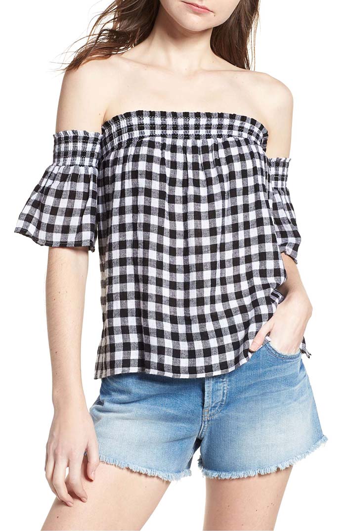 RAILS Isabelle Off the Shoulder Top Black Gingham tops spring summer 2018