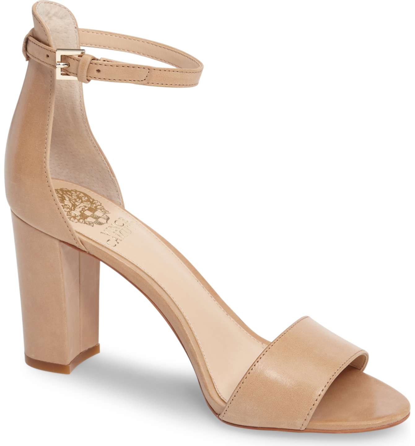 VINCE CAMUTO Corlina Ankle Strap Sandal Nude Leather block heel sandals