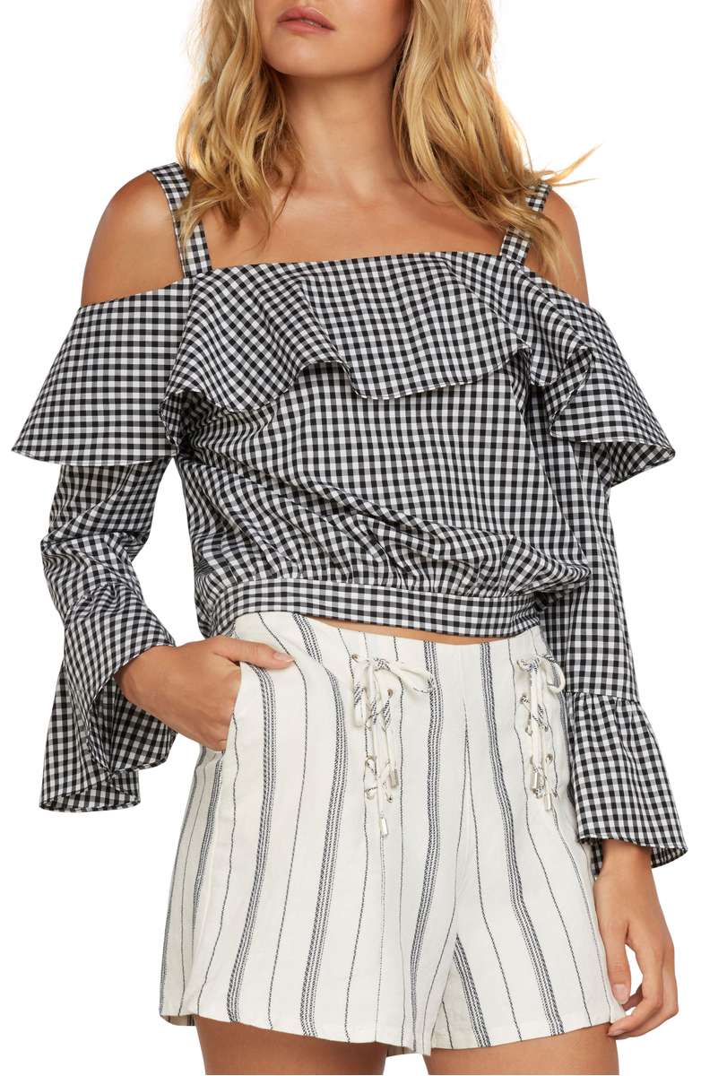 WILLOW & CLAY Gingham Cold Shoulder Top Black White gingham tops spring summer 2018