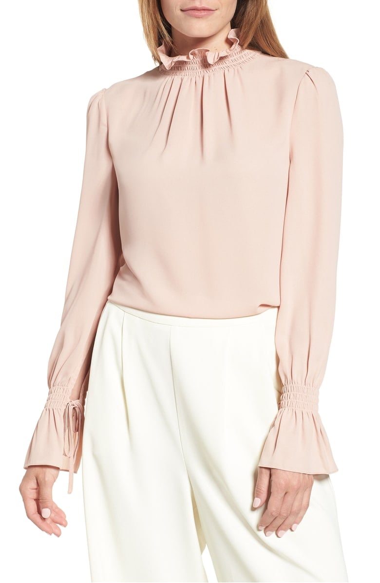 VINCE CAMUTO Smocked Neck Blouse Clover Pink nordstrom anniversary sale