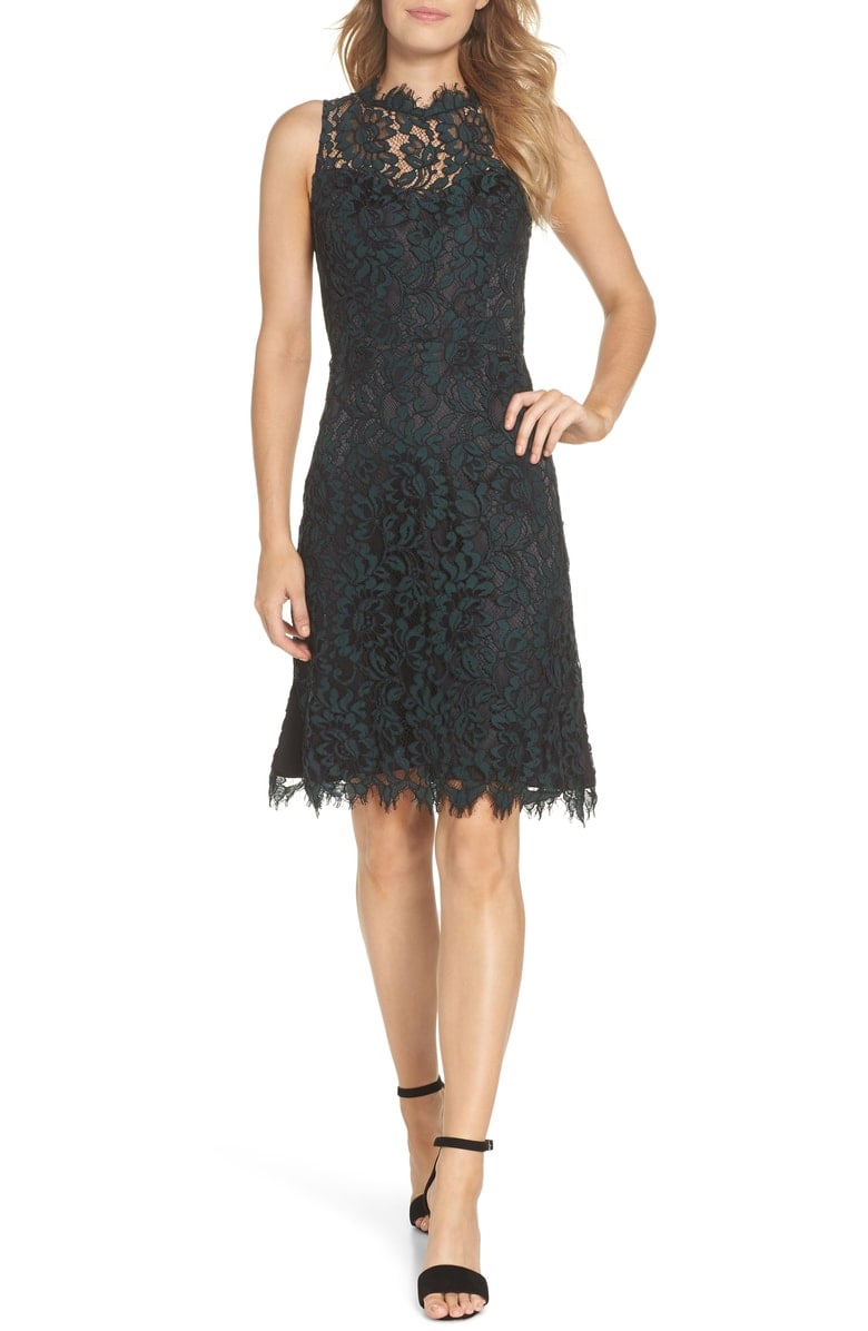 ELIZA J High Neck Lace Sheath Dress Green lace dresses fall wedding guests