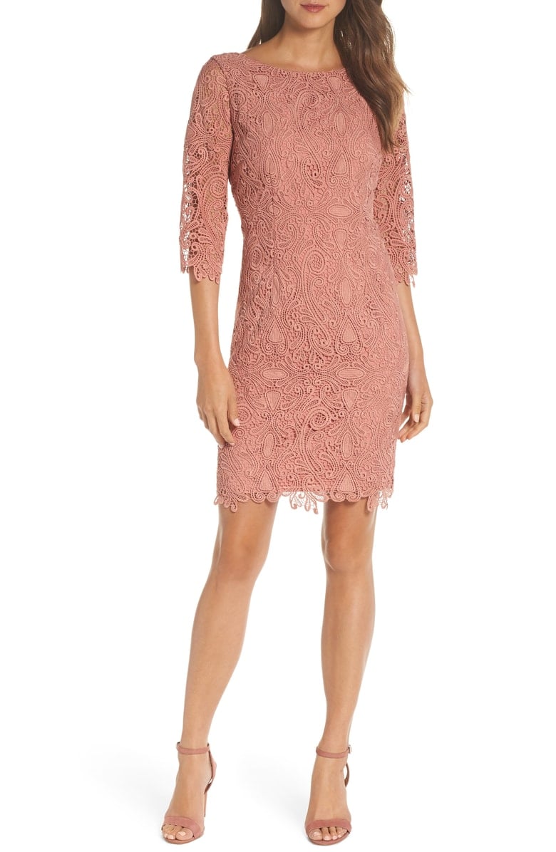 ELIZA J Lace Sheath Dress Coral lace dresses fall wedding guests