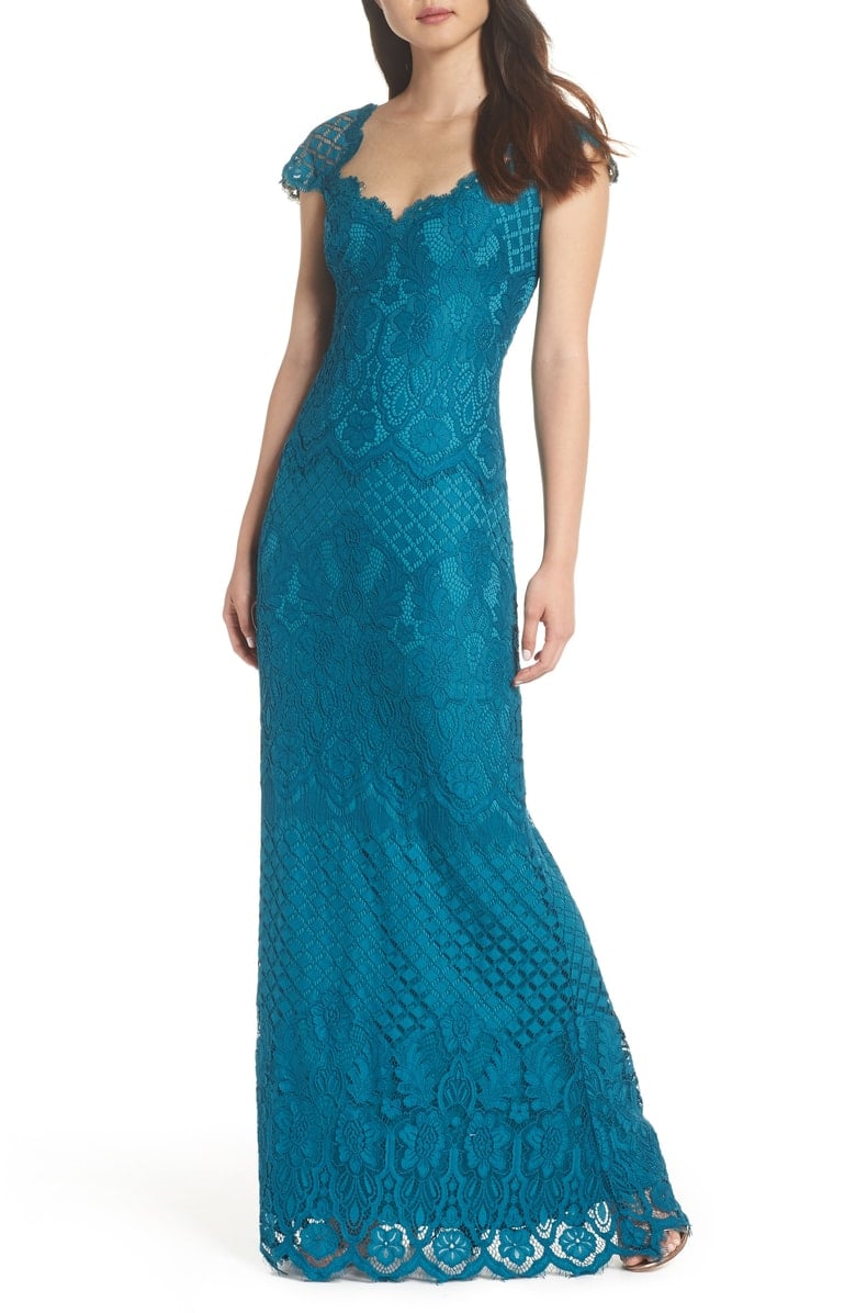 TADASHI SHOJI Lace Gown Cerulean lace dresses fall wedding guests