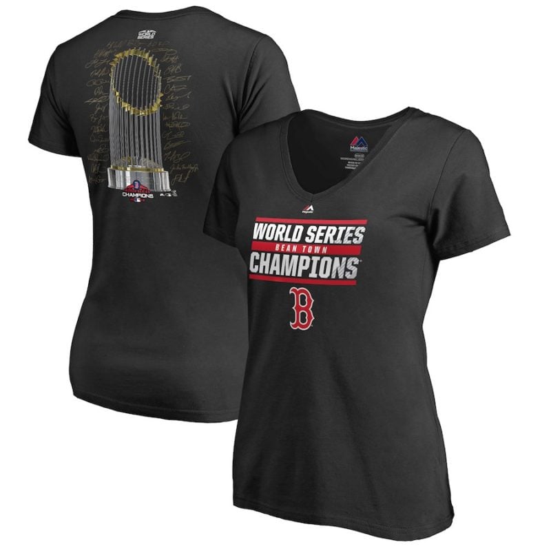 Boston Red Sox Majestic Women's 2018 World Series Champions Signature Roster V-Neck T-Shirt – Black boston red sox 2018 world series champions