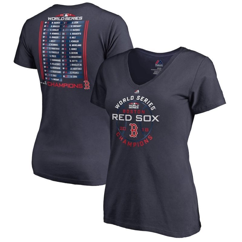 Boston Red Sox Majestic Women's 2018 World Series Champions Sinker Roster V-Neck T-Shirt – Navy boston red sox 2018 world series champions