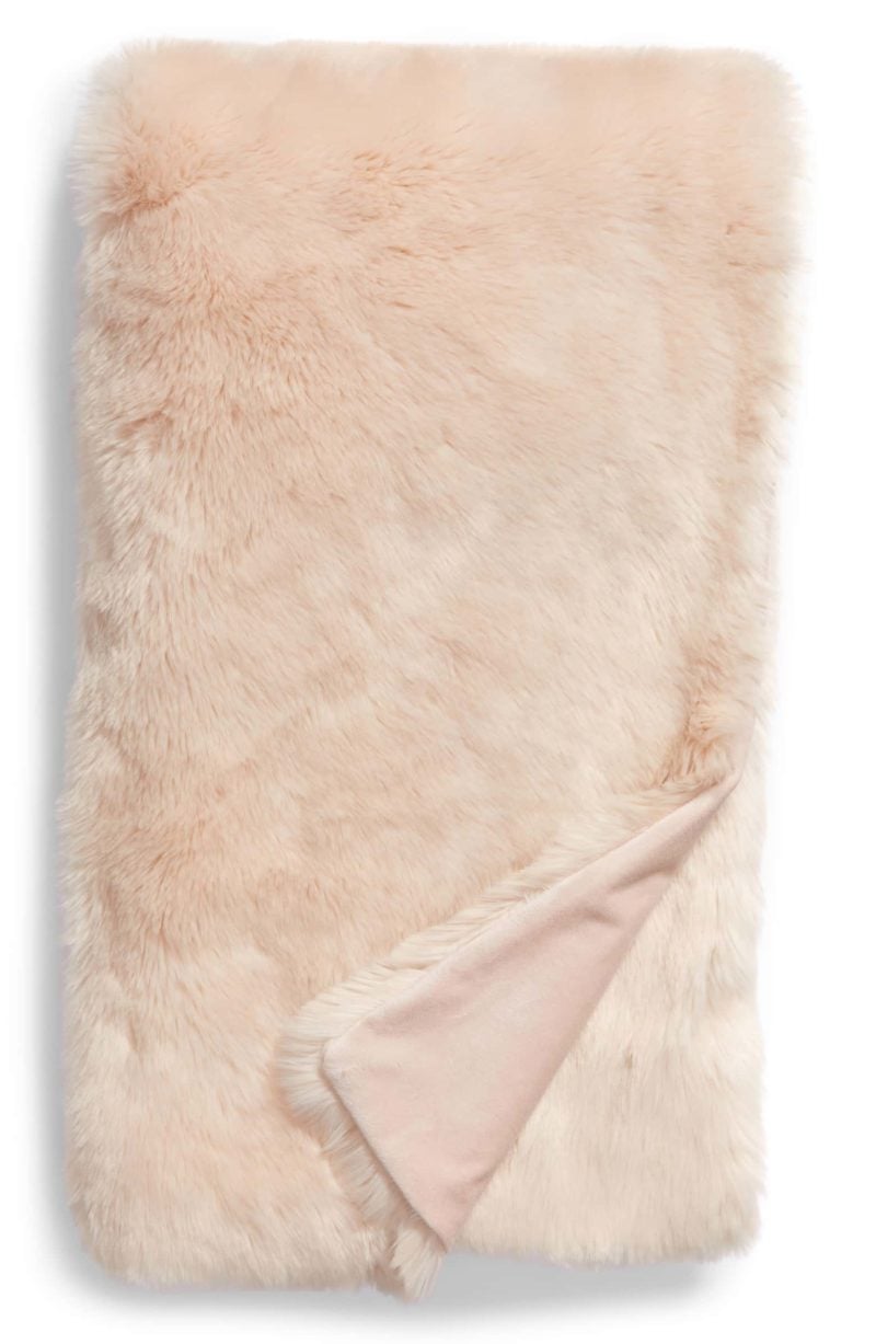 NORDSTROM AT HOME Cuddle Up Faux Fur Throw Blanket Pink Peony Bud faux fur throw blankets fall winter holiday gifts