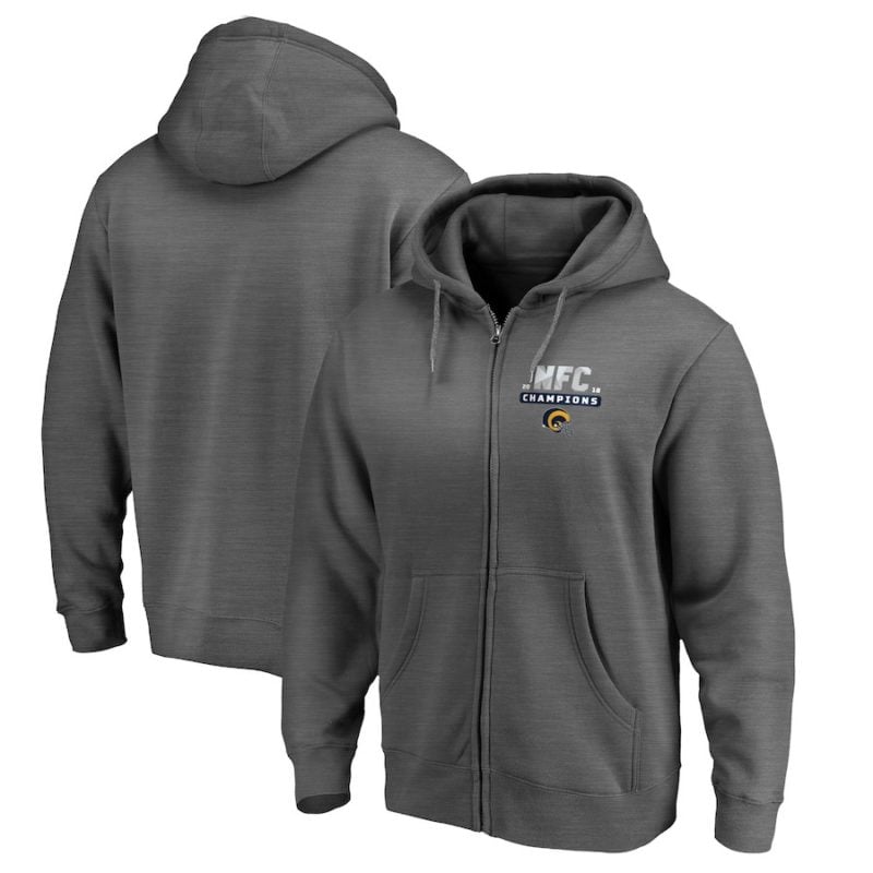 Los Angeles Rams NFL Pro Line by Fanatics Branded 2018 NFC Champions First Down Full-Zip Hoodie – Heather Gray los angeles rams nfc champions
