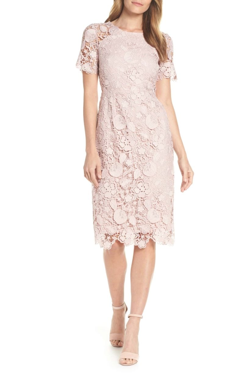 ELIZA J Embroidered Lace Sheath Dress Nude easter brunch dresses candie anderson