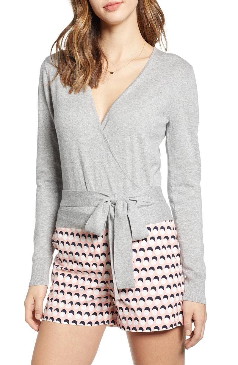 1901 Wrap Sweater Grey Heather wrap tops drape front tops spring