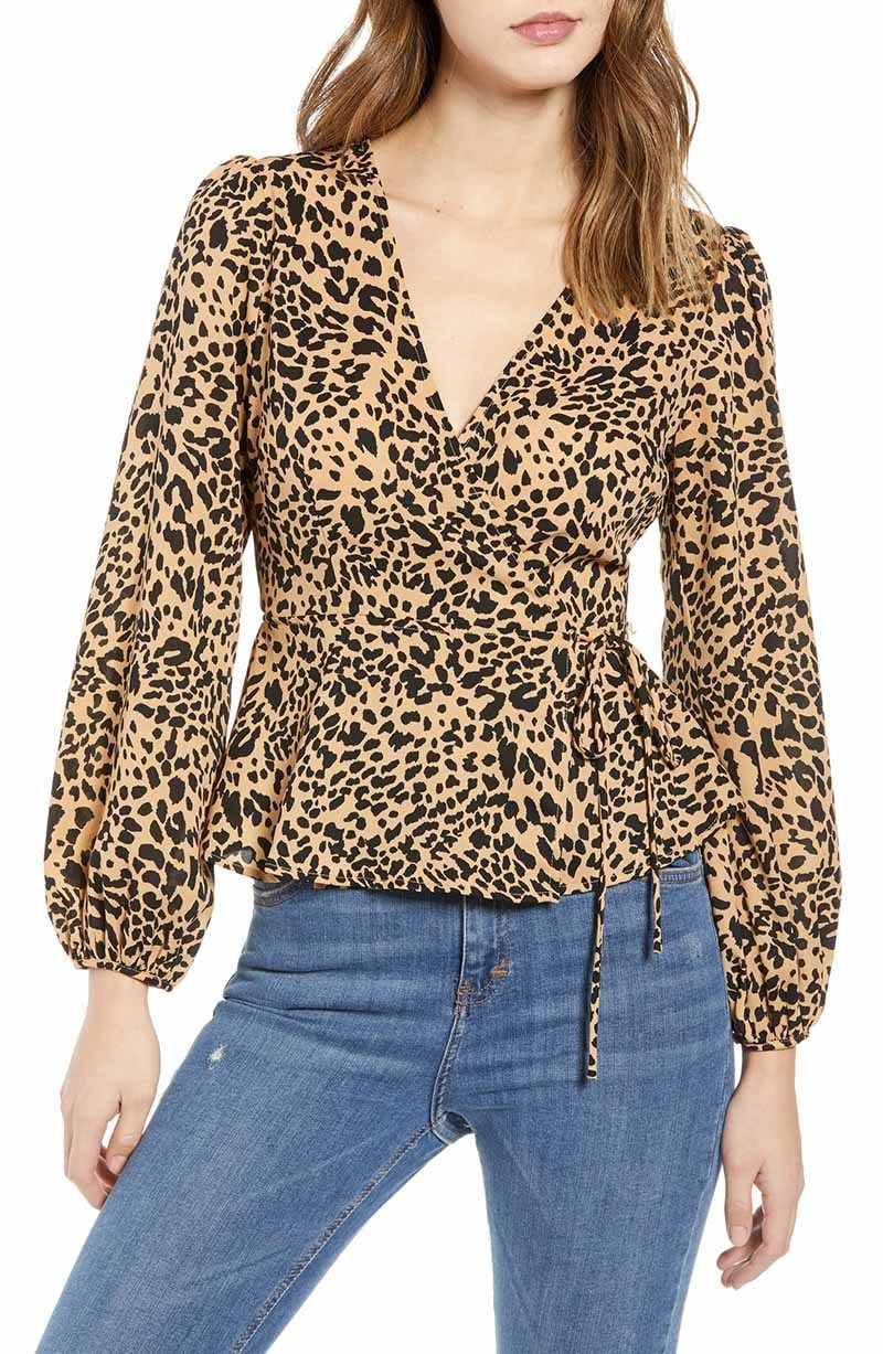 ASTR THE LABEL Wrap Top Leopard Print wrap tops drape front tops spring