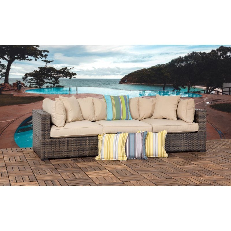 Bayou Breeze Hathaway Outdoor 3 Piece Wicker Sectional Seating Group with Cushions wicker sectionals