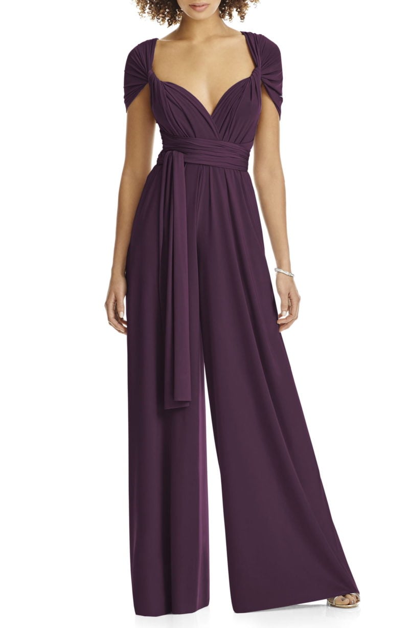 DESSY COLLECTION Convertible Wide Leg Jersey Jumpsuit Aubergine blush pink jumpsuits spring summer 2019