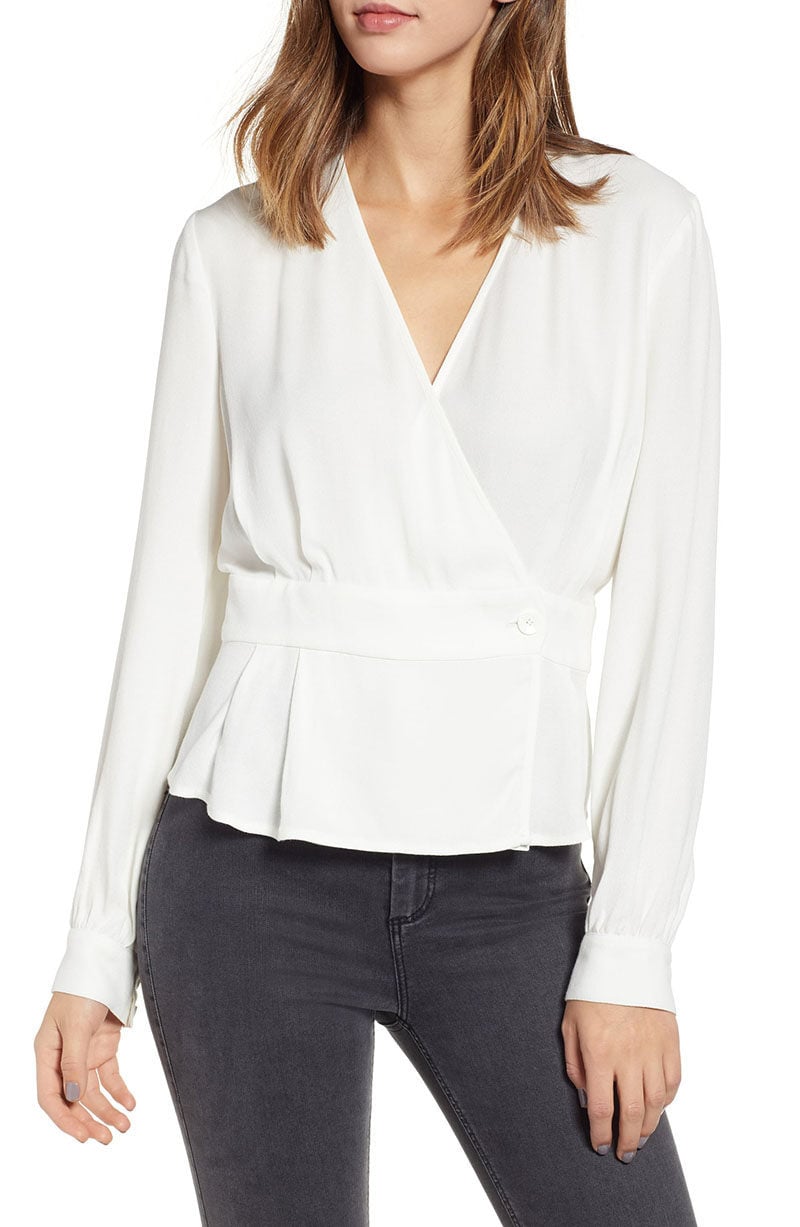 LEITH Button Detail Wrap Top Ivory wrap tops drape front tops spring style