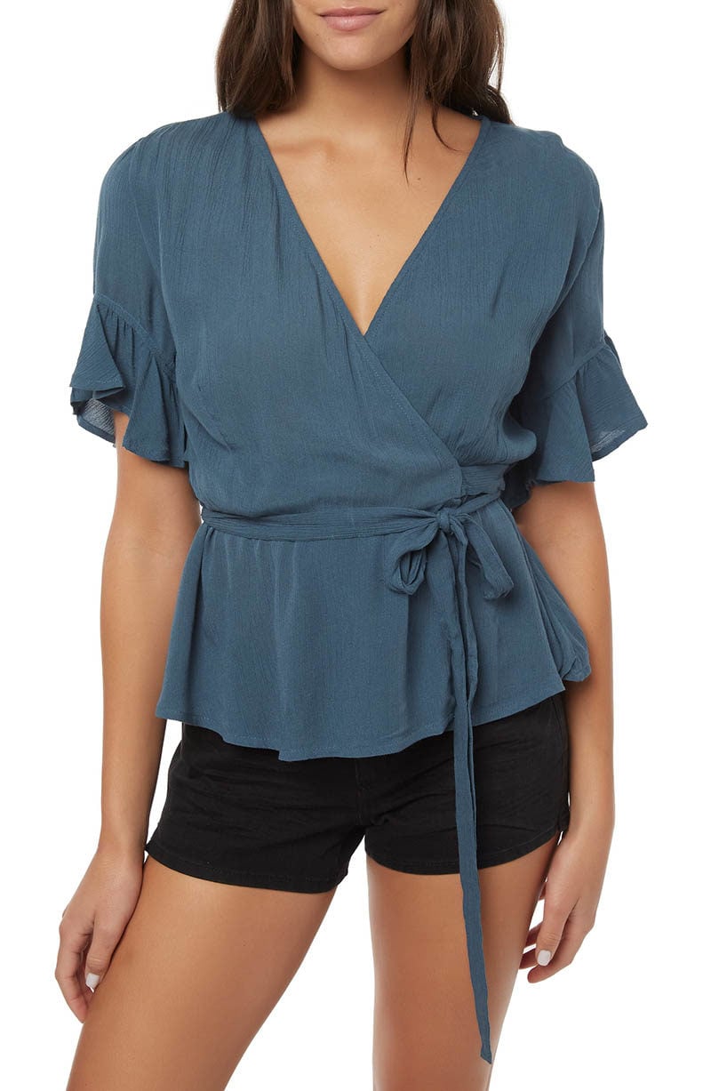 O'NEILL Sarita Wrap Top Stargazer Blue wrap tops drape front tops