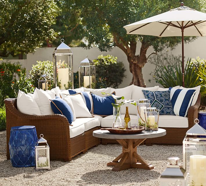 Pottery Barn PALMETTO ALL-WEATHER WICKER SECTIONAL SET, HONEY wicker sectionals
