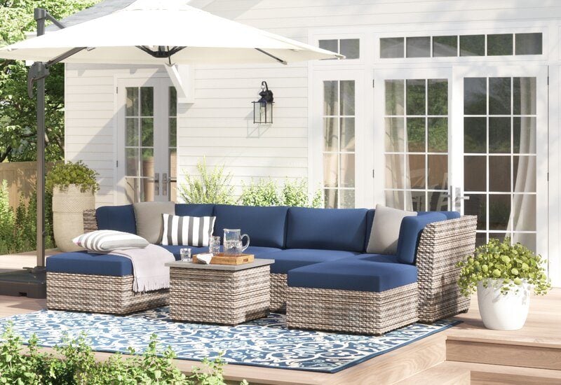 Sol 72 Outdoor Kenwick 7 Piece Rattan Sectional Seating Group with Cushions wicker sectionals