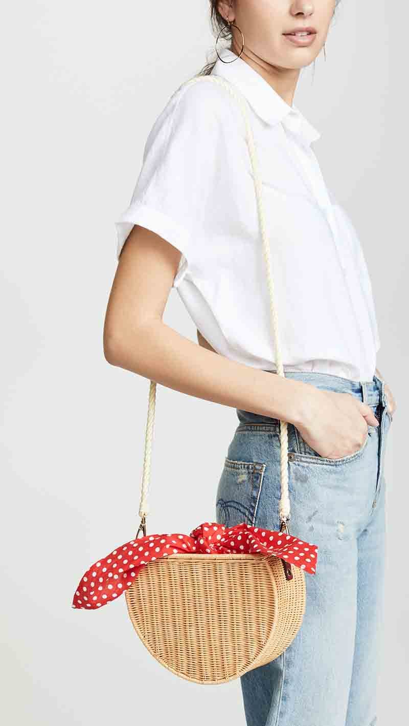 Kayu Dylan Wicker Crossbody Bag Honey Red Polka Dot wicker handbags spring summer 2019