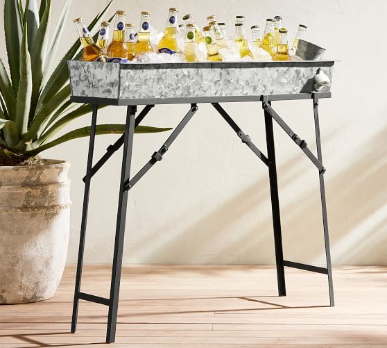Pottery Barn GALVANIZED METAL BEER TROUGH & STAND WITH BOTTLE OPENER pottery barn outdoor sale