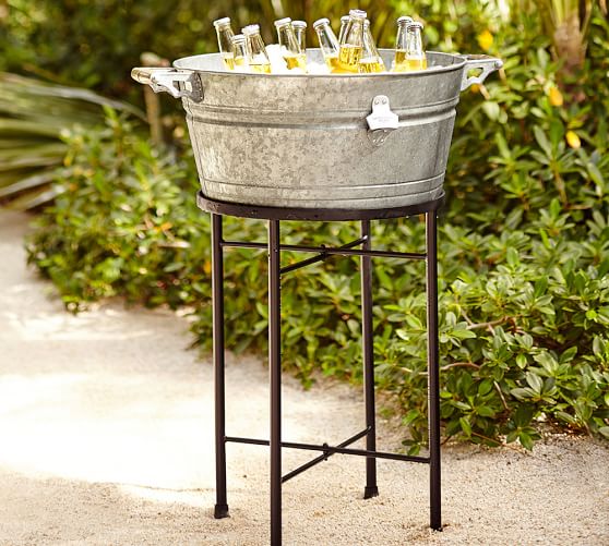 Pottery Barn GALVANIZED METAL PARTY BUCKET & STAND pottery barn outdoor sale