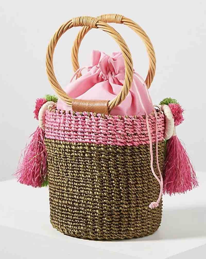 Serpui Marie Serpui Marie Lauren Mini Bucket Bag Green Pink wicker handbags spring summer 2019