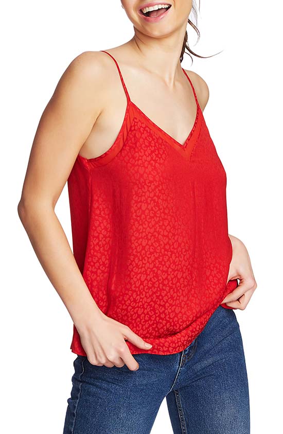1.State Chiffon Trim Camisole Cherry Red fall camisoles