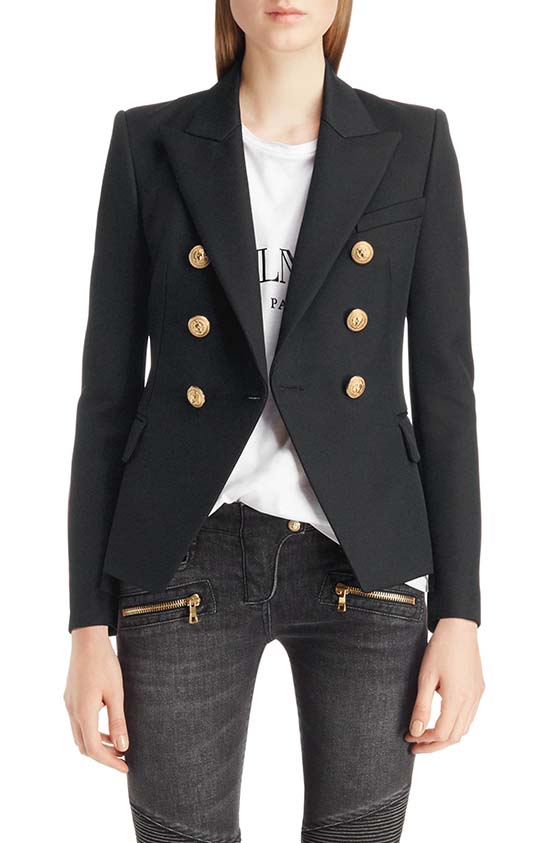 Balmain Double Breasted Wool Blazer Black Gold blazers fall 2019