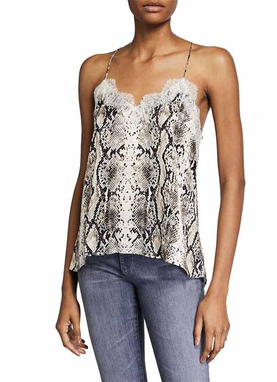 Cami NYC The Racer Snake-Print Charmeuse Camisole with Lace fall camisoles