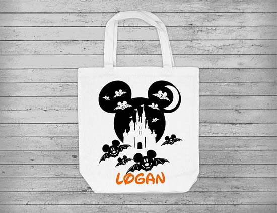 Disney tote bags, Halloween, Mickey Castle Bats, Trick or Treat, Custom, Mickey's Halloween Party, Personal