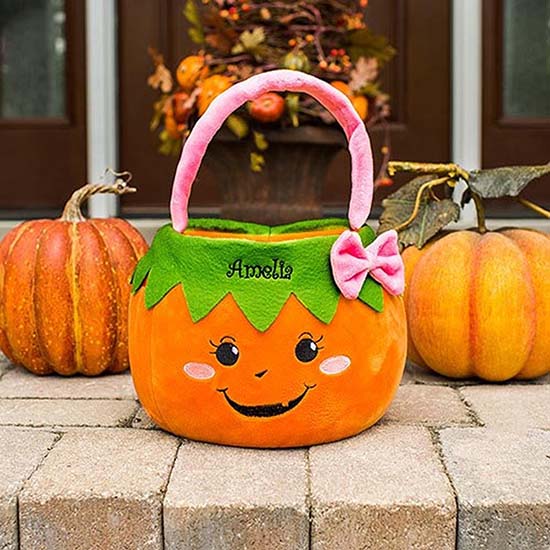Gifts For You Now Girl Pumpkin Personalized Trick or Treat Basket, trick-or-treat bag, Halloween Treat Bag, Halloween Bag, candy, embroidered -gfyE11887350
