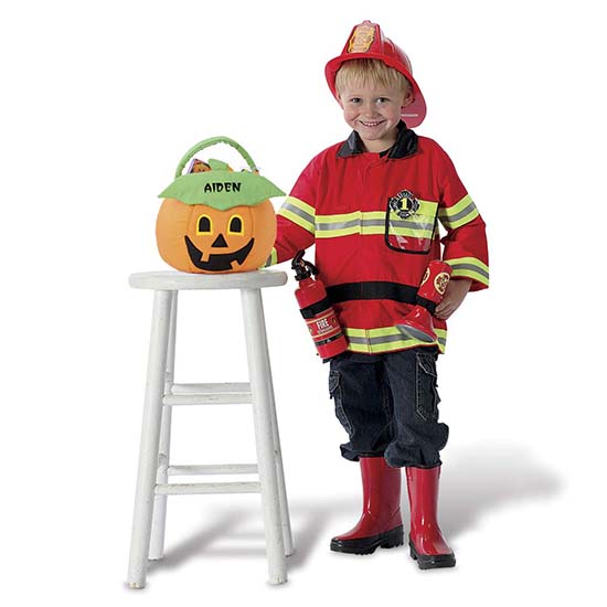 Lillian Vernon Pumpkin Personalized Halloween Treat Bag – Large Trick or Treat Tote & Candy Basket for Kids, Polyester, 10.5” Diameter (at widest) X 10.5” Tall