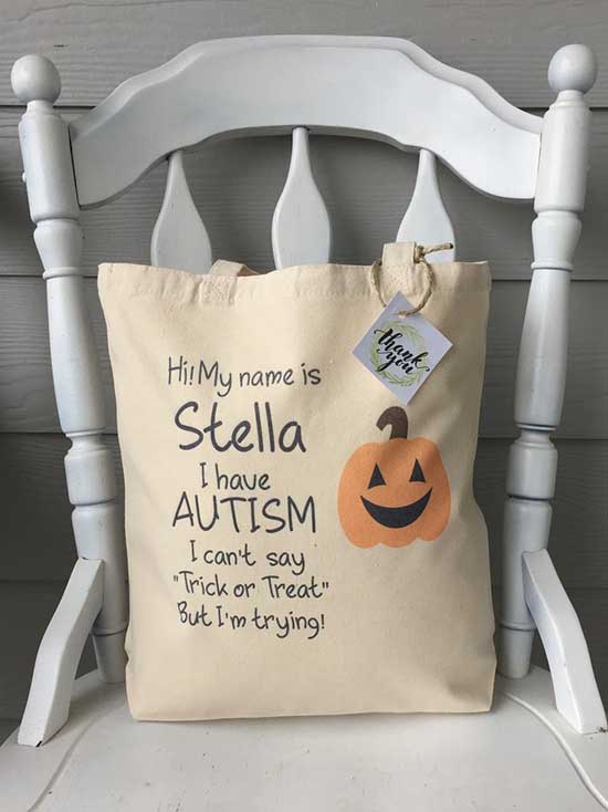 Pieces By Pierce Shop Personalized Autism Halloween Tote Bag trick or treat bags