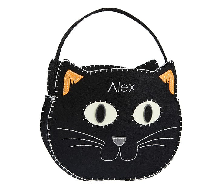Pottery Barn Kids Glow in the Dark Kitty Glitter Felt Treat Bag black cat trick or treat bags