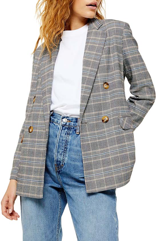 TOPSHOP DOuble Breasted Plaid Blazer Grey blazers fall 2019