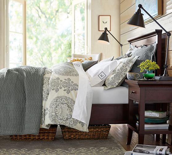 Pottery Barn PICK-STITCH HANDCRAFTED COTTON LINEN BLEND QUILT & SHAMS - GRAY bedding