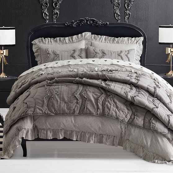 The Emily & Meritt Scallop Ruffle Quilt + Sham Pottery Barn Teen pbteen gray bedding