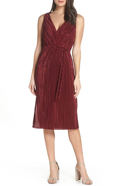BB DAKOTA Sleeveless Pleated Dress Bordeaux holiday party parties midi dresses