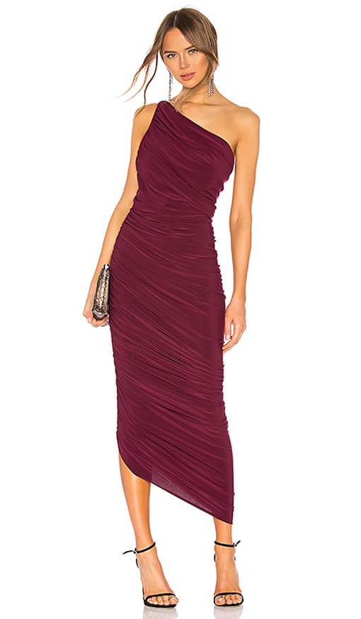 Norma Kamali Diana Gown Plum One Shoulder midi dresses holiday party season parties