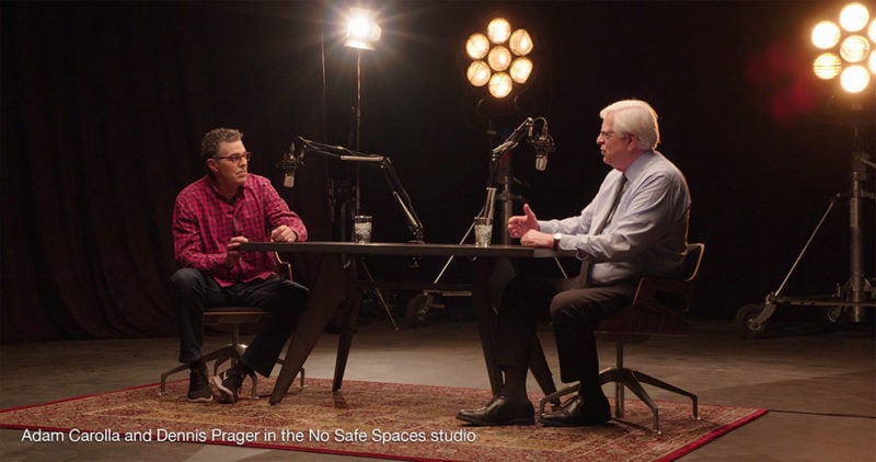 Adam Carolla and Dennis Prager in the "No Safe Spaces" studio.