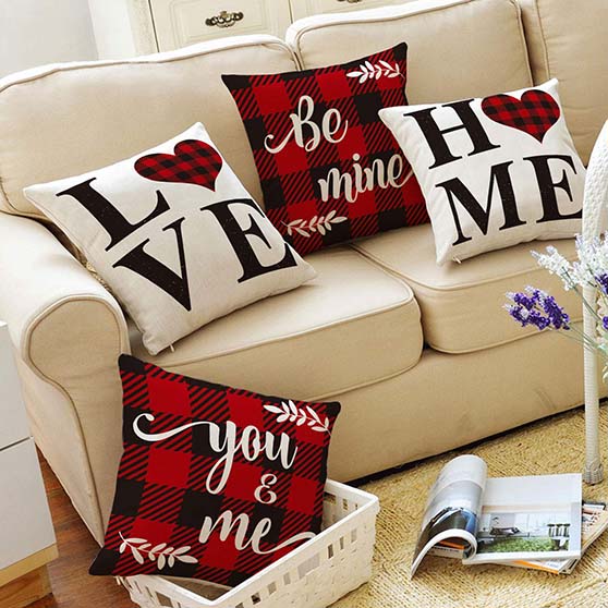 AVOIN Valentine's Day Saying Buffalo Plaid Throw Pillow Cover, 20 x 20 Inch pillows