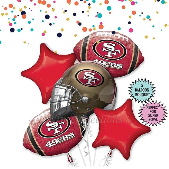 LetsPartyCreations San Francisco 49ers 5 Balloon Bouquet super bowl liv party balloons