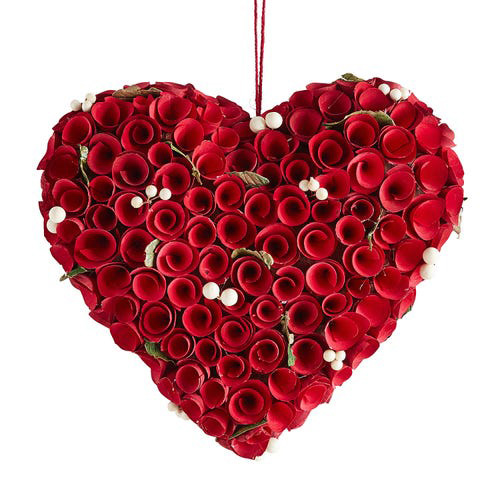 Pier 1 Red Wood Curl Roses Heart Shaped Wreath Red valentines day wreaths