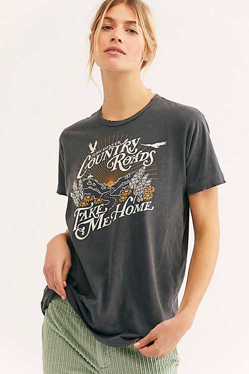 Midnight Rider Country Roads Tee Washed Black band shirts classic