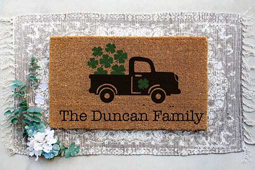 shopdivineivy Personalized Doormat Shamrock Pickup st patricks day