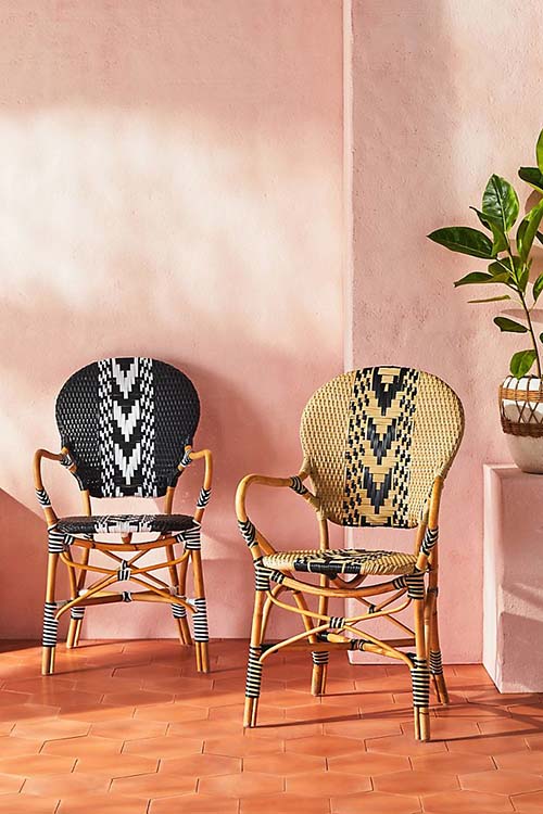 Capri Striped Indoor/Outdoor Bistro Chair Camel Black White anthropologie outdoor furniture sale