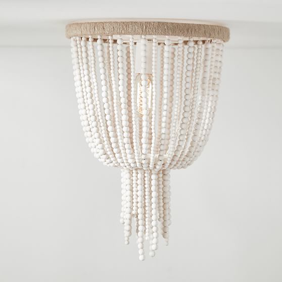 PBteen Wood Beaded Flushmount White Rope coastal farmhouse bedroom lighting