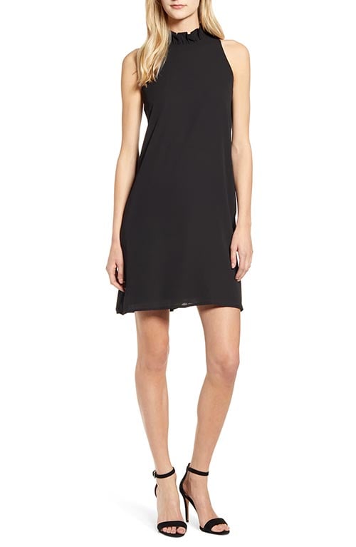Gibson x Hi Sugarplum! Cavallo Ruffle Neck Date Dress Black little black dresses with pockets