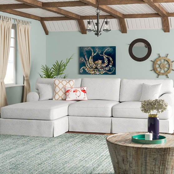 Beachcrest Home Gravitt 120" Sectional White neutral slipcovered sectionals