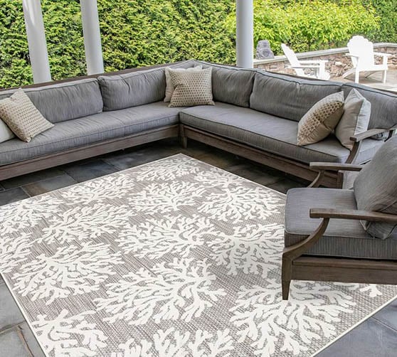 Pottery Barn Coral Indoor/Outdoor Rug - Ivory coastal inspired rugs