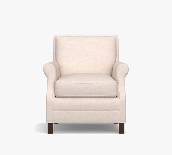 Pottery Barn Brixton Roll Arm Upholstered Armchair classic upholstered armchairs living room furniture