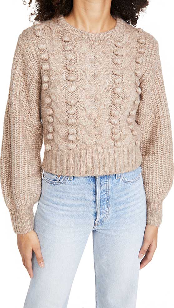 ASTR the Label Tina Sweater Taupe balloon sleeve sweaters bobbles cable knit